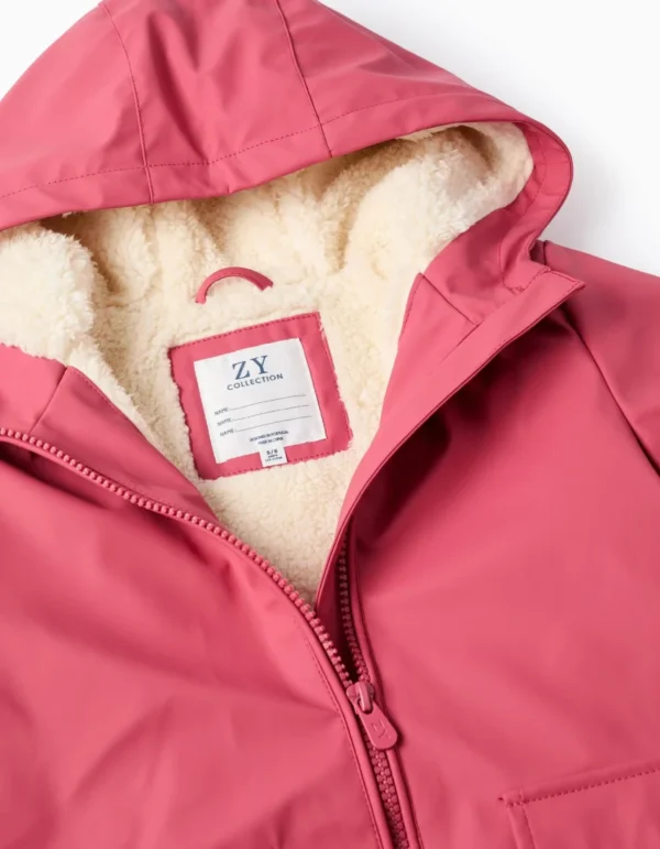Parka de Goma con Capucha y Forro de Sherpa para Niña, Rosa Oscuro