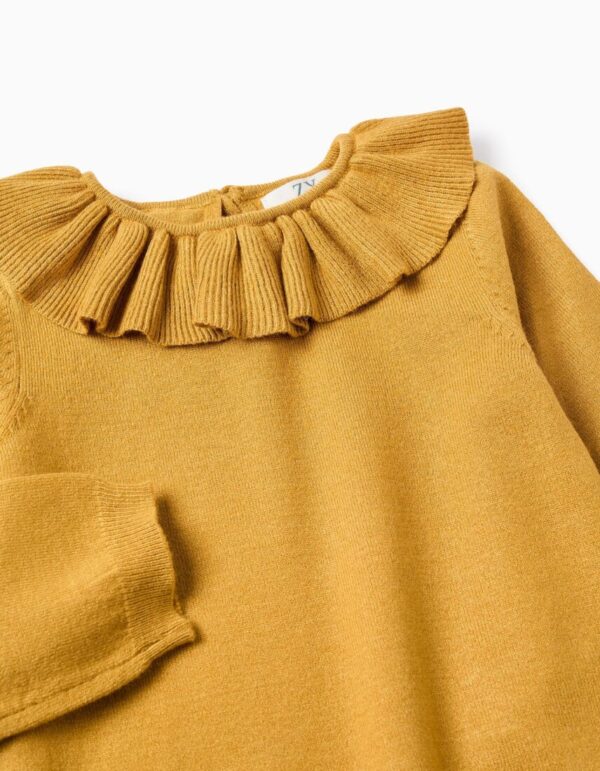 31074032042-2 Jersey de punto con cuello de volantes para bebé niña, Amarillo