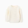 Jersey de Punto Grueso con Hombros Caídos para Niña, Beige Claro