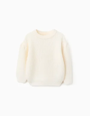 31074040021-0 Jersey de Punto Grueso con Hombros Caídos para Niña, Beige Claro