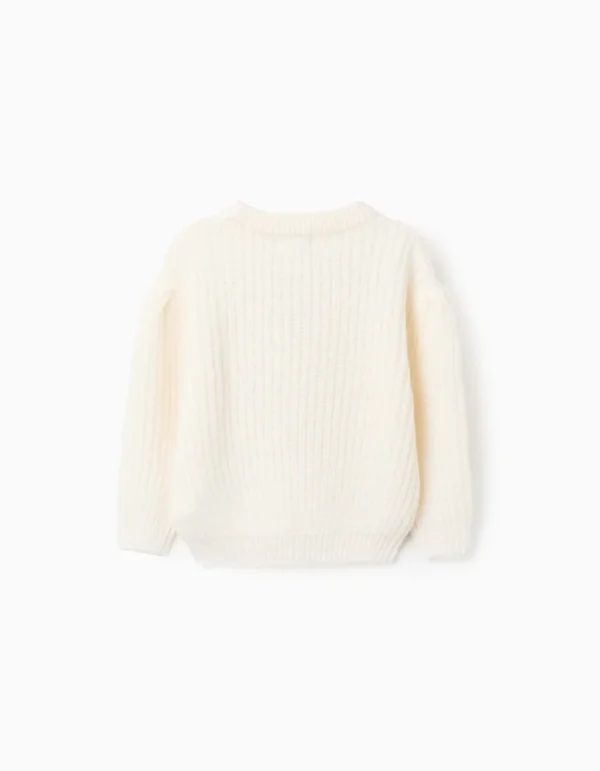 Jersey de Punto Grueso con Hombros Caídos para Niña, Beige Claro