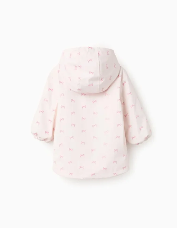 Parka de Goma con Capucha y Pelo para Bebé Niña 'Lazos', Rosa
