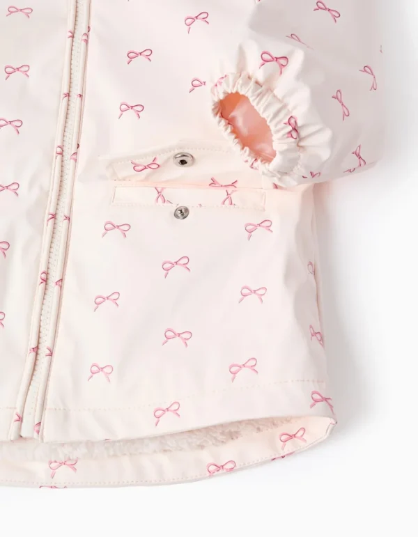 Parka de Goma con Capucha y Pelo para Bebé Niña 'Lazos', Rosa