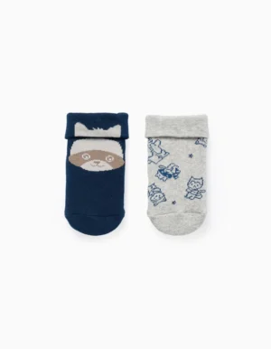 Lote de 2 Calcetines Antideslizantes para Bebé Niño 'Mapache', Azul
