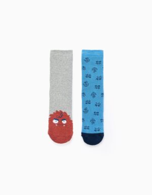 Lote de 2 Pares de Calcetines Antideslizantes para Niño 'Monsters', Azul/Gris