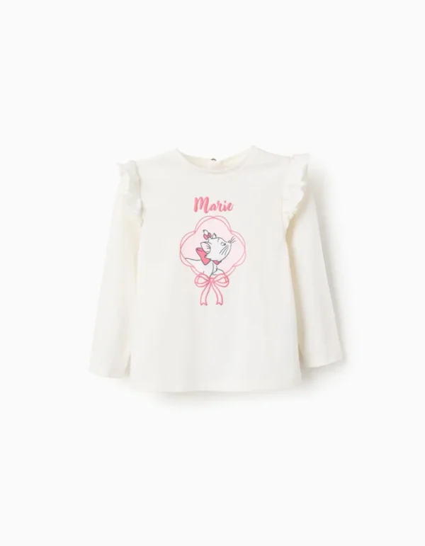Camiseta de Algodón con Volantes para Bebé Niña 'Marie', Blanco