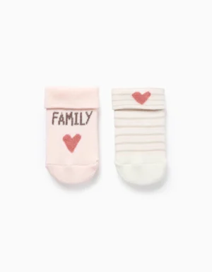 Lote de 2 Pares de Calcetines Gruesos 'Familia' para Recién Nacido y Bebé, Rosa