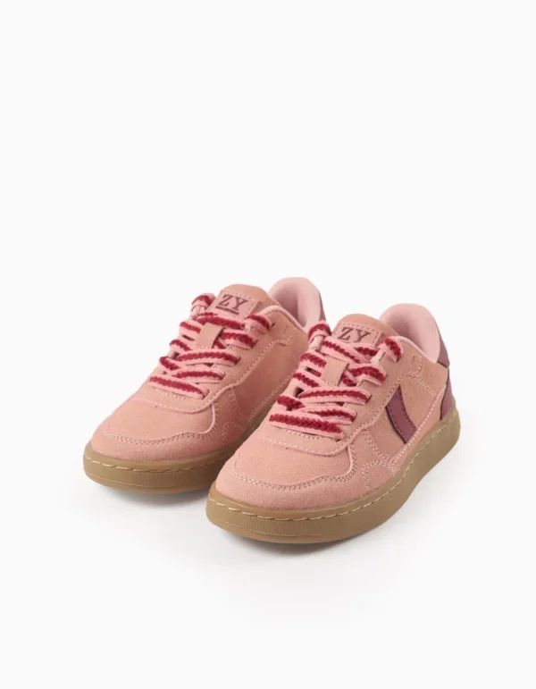 Zapatillas Retro de Ante con Cordones para Niña, Rosa/Borgoña