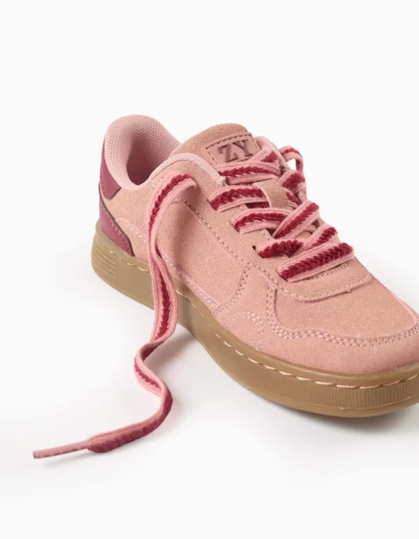 Zapatillas Retro de Ante con Cordones para Niña, Rosa/Borgoña