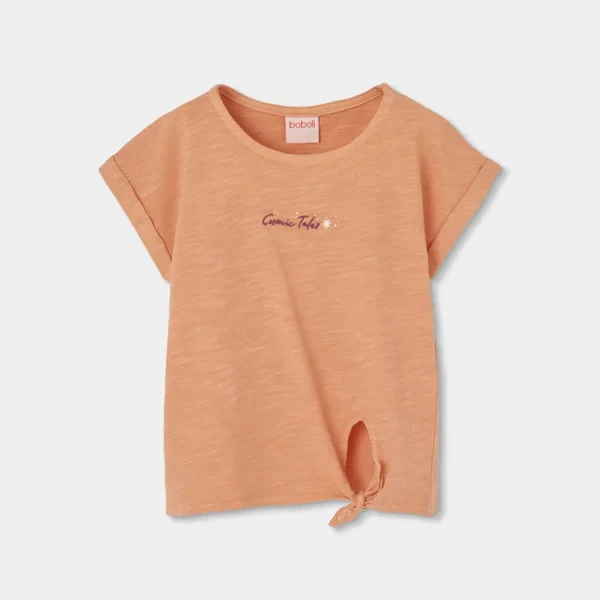 Camiseta punto flamé de niña
